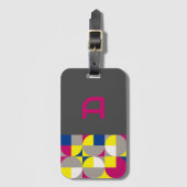 Abstracte geometrische fuchsie blauwe gele grijze  bagagelabel (Voorkant (verticaal))