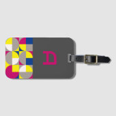 Abstracte geometrische fuchsie blauwe gele grijze  bagagelabel (Voorkant (horizontaal))