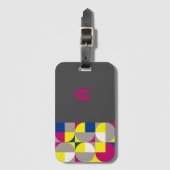 Abstracte geometrische fuchsie blauwe gele grijze  bagagelabel (Voorkant (verticaal))