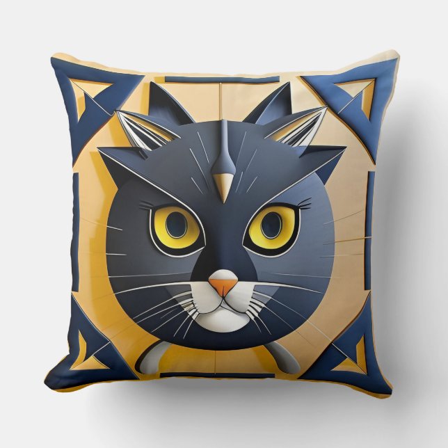 Abstracte Geometrische Gestileerde Kat Kussen (Voorkant)