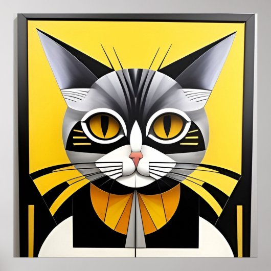 Abstracte Geometrische Gestileerde Kat Poster (Voorkant)