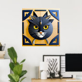 Abstracte Geometrische Gestileerde Kat Poster (Thuiskantoor)