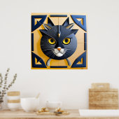 Abstracte Geometrische Gestileerde Kat Poster (Keuken)