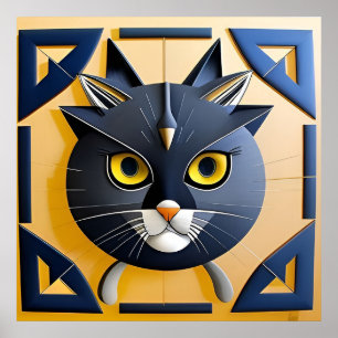 Abstracte Geometrische Gestileerde Kat Poster