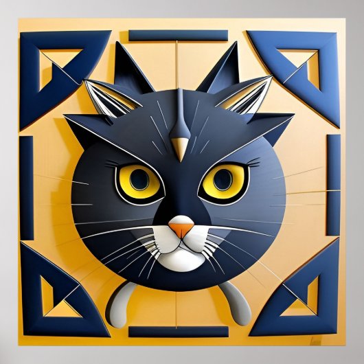 Abstracte Geometrische Gestileerde Kat Poster (Voorkant)