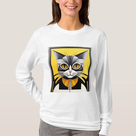 Abstracte Geometrische Gestileerde Kat T-shirt (Voorkant)