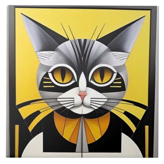 Abstracte geometrische gestileerde kat tegeltje (Voorkant)