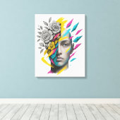 Abstracte Geometrische Gezicht Moderne Wandkunst Canvas Afdruk (Insitu (Houten vloer))