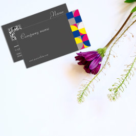 Abstracte geometrische grijze fuchsie QR Visitekaa Visitekaartje