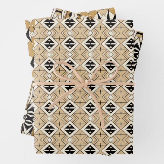 Abstracte geometrische harmonie: bruin, beige, zwa inpakpapier vel (In situ)