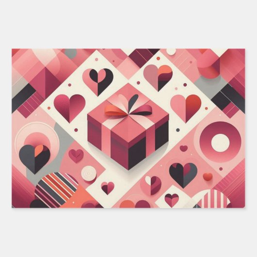 Abstracte geometrische harten en gedurfde kleurblo inpakpapier vel (Voorkant)