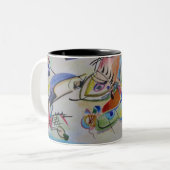 Abstracte geometrische helderblauw roze rood tweekleurige koffiemok (Voorkant links)