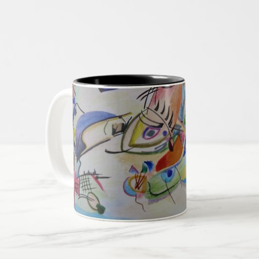 Abstracte geometrische helderblauw roze rood tweekleurige koffiemok (Voorkant links)