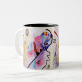 Abstracte geometrische helderblauw roze tweekleurige koffiemok (Voorkant links)