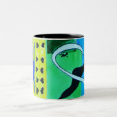 Abstracte geometrische heldere blauwe vormen tweekleurige koffiemok (Center)