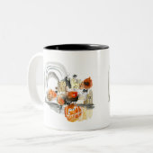 Abstracte geometrische helderroze rood zwart tweekleurige koffiemok (Voorkant links)