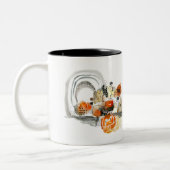 Abstracte geometrische helderroze rood zwart tweekleurige koffiemok (Links)