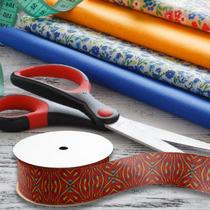 Abstracte Geometrische Hippie Red Groene Etnische  Grosgrain Lint