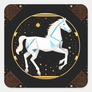 Abstracte Geometrische Illustratie van Witte Paard Vierkante Sticker