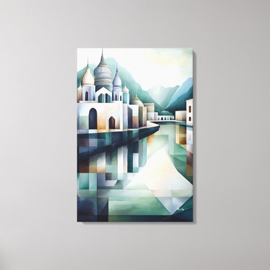 Abstracte geometrische Indiase skyline met tempels Canvas Afdruk (Voorkant)