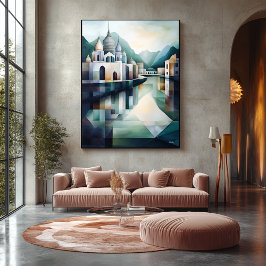 Abstracte geometrische Indiase skyline met tempels Canvas Afdruk