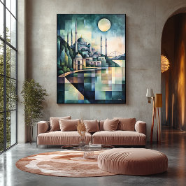 Abstracte geometrische Istanbul Skyline Hagia Soph Canvas Afdruk