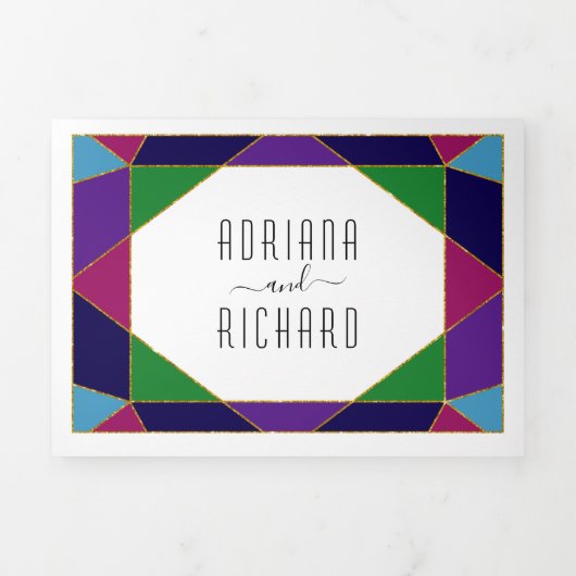 Abstracte geometrische juweeltypografie bruiloft drieluik uitnodiging (Cover)