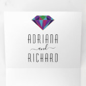 Abstracte geometrische juweeltypografie bruiloft drieluik uitnodiging (Binnenzijde eerst)