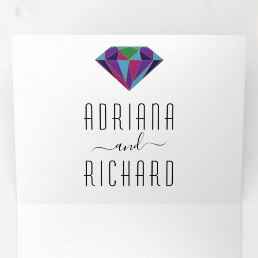 Abstracte geometrische juweeltypografie bruiloft drieluik uitnodiging (Binnenzijde eerst)