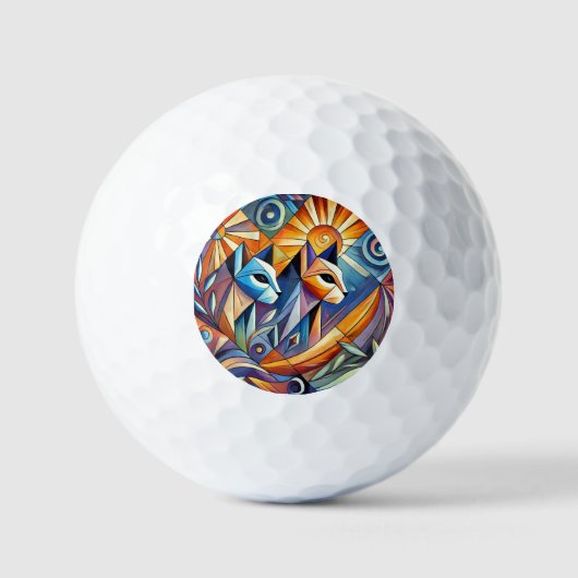 Abstracte geometrische katten met levendige kleure golfballen (Voorkant)
