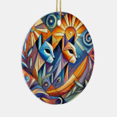 Abstracte geometrische katten met levendige kleure keramisch ornament (Rechts)