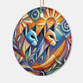 Abstracte geometrische katten met levendige kleure keramisch ornament (Links)