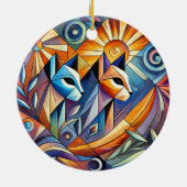Abstracte geometrische katten met levendige kleure keramisch ornament (Achterkant)