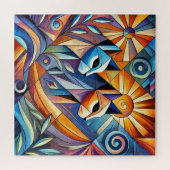 Abstracte geometrische katten met levendige kleure legpuzzel (Horizontaal)