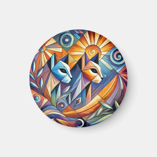 Abstracte geometrische katten met levendige kleure magneet (Voorkant)