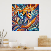 Abstracte geometrische katten met levendige kleure poster (Keuken)