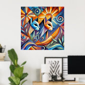Abstracte geometrische katten met levendige kleure poster (Thuiskantoor)