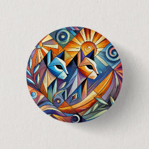 Abstracte geometrische katten met levendige kleure ronde button 3,2 cm