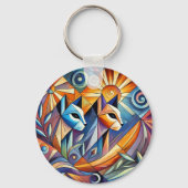 Abstracte geometrische katten met levendige kleure sleutelhanger (Achterkant)