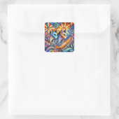 Abstracte geometrische katten met levendige kleure vierkante sticker (Tas)