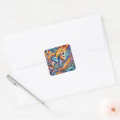 Abstracte geometrische katten met levendige kleure vierkante sticker (Envelop)