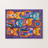 Abstracte Geometrische Katten Schilderij Legpuzzel (Horizontaal)