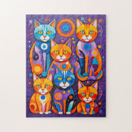 Abstracte Geometrische Katten Schilderij Legpuzzel