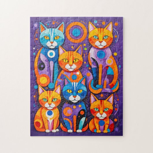Abstracte Geometrische Katten Schilderij Legpuzzel (Verticaal)