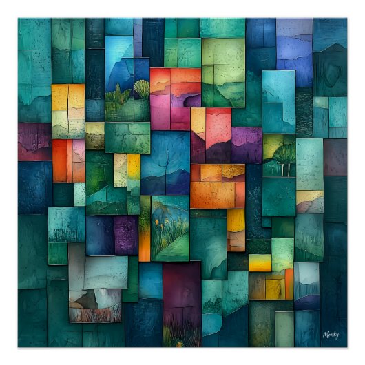 Abstracte geometrische kleurenblokkunst – veelkleu perfect poster (Voorkant)