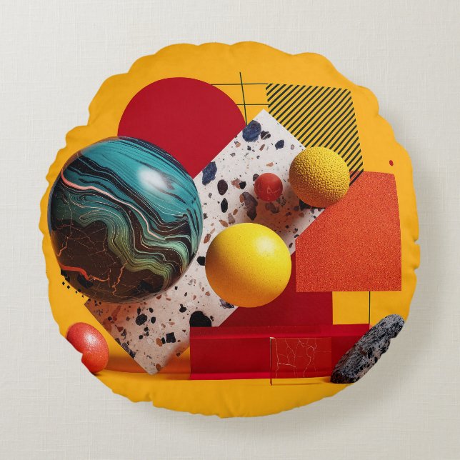 Abstracte geometrische kleurrijke compositie rond kussen (Voorkant)