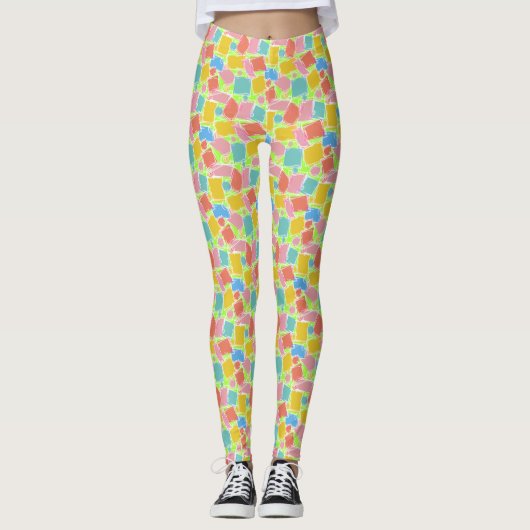Abstracte geometrische kleurstof leggings (Voorkant)