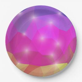 Abstracte geometrische kristalmozaïek in roze papieren bordje