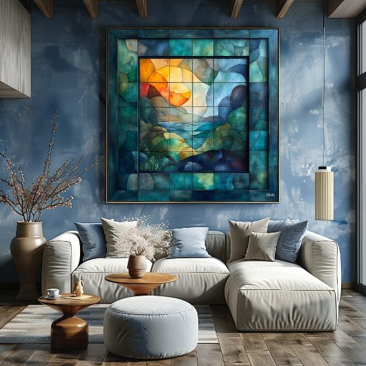 Abstracte geometrische kubisme - Levendig landscha Perfect Poster