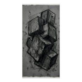 Abstracte geometrische kubusposter van houtskool perfect poster
